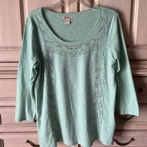 Lucky Brand 3/4 sleeve beaded trim top